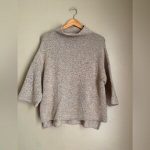 Zara Knit Sweater Medium Tan  Italian Yarn Oversized Spain Preppy 3/4 Sleeve